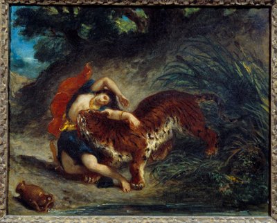 Jeune femme emportée par un tigre ou Indien mordu par un tigre - Ferdinand Victor Eugene Delacroix