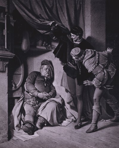 Scène de Henri IV, Partie 1 de Shakespeare (Acte II, Scène 4) (lithographie) - Ferdinand the Elder Piloty