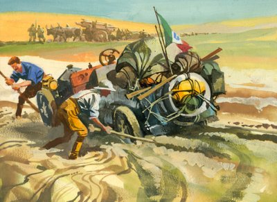 Course automobile de 10 000 miles (gouache sur papier) - Ferdinando Tacconi