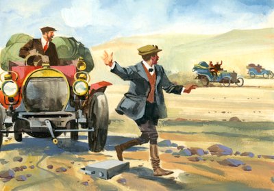 Course automobile de 10 000 miles (gouache sur papier) - Ferdinando Tacconi
