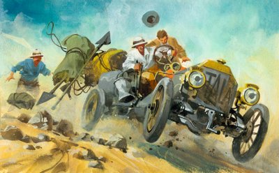 Course automobile de 10 000 miles (gouache sur papier) - Ferdinando Tacconi
