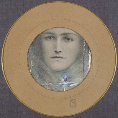 Yeux marron et une fleur bleue - Fernand Khnopff