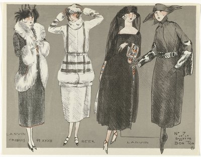 Gazette du Bon Ton, 1920 - No. 7, Croquis Pl XXXIII: Lanvin / Beer / Lanvin - Fernand Siméon