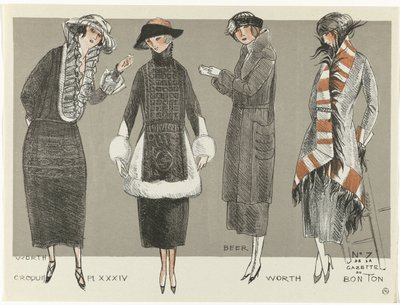 Gazette du Bon Ton, 1920 - No. 7, Croquis Pl XXXIV: Worth / Beer / Worth - Fernand Siméon