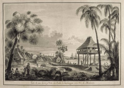 Expédition Malaspina. Philippines (1792). Village de Zamboanga. Dessin de Fernando Brambila - Fernando Brambila