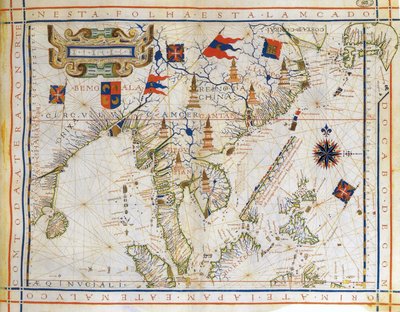 Carte plane, carte pré-Mercator de 1571 par le cartographe portugais Fernao Vaz Dourado (vers 1520-vers 1580). Carte de l
