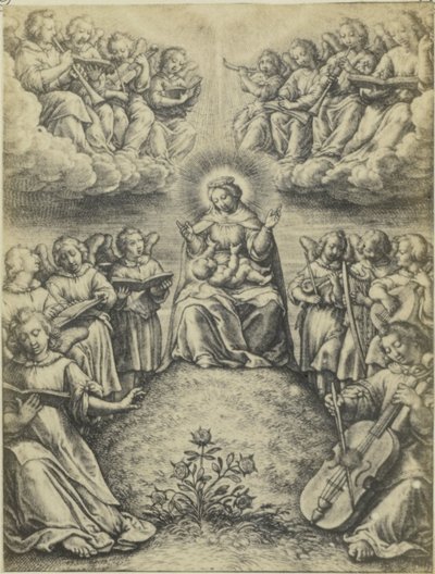 Reproduction photographique de la gravure Le concert des anges par Hieronymus Wierix - Fierlants
