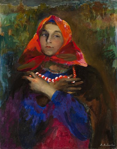 Jeune fille russe avec un foulard rouge - Filipp Andreevic Maljavin