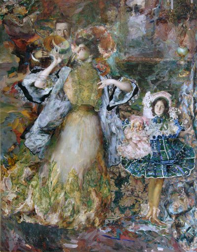 Autoportrait avec femme et fille, 1910 - Filipp Andreyevich Malyavin