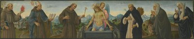 Homme de douleurs et six saints (saint Antoine de Padoue, Louis de Toulouse, François, Dominique, Claire et Catherine de Sienne) - Filippino Lippi