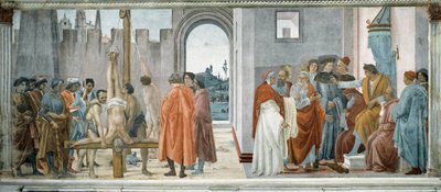 La dispute entre Simon le Magicien (le Mage ou Simon de Samarie, mort en 65) (avec Néron (37-68) sur le trône) et la Crucifixion de Saint Pierre (La Dispute avec Simon Mago et La Crucifixion de Saint Pierre) - Fresque par Filippino Lippi (1457-1504), 232x5 - Filippino Lippi