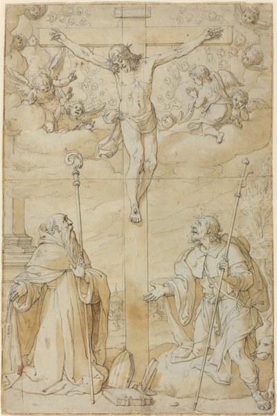 La Crucifixion avec les saints Roch et Augustin - Filippo Bellini