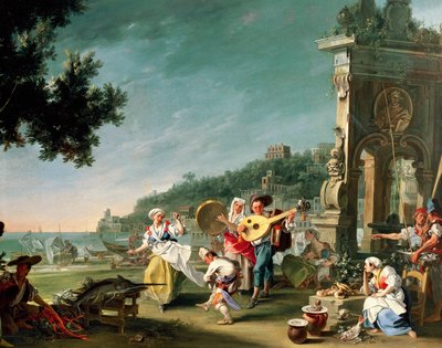 Tarantelle à Margellina, vers 1750, par Filippo Falciatore (actif 1737-1768) - Filippo Falciatore