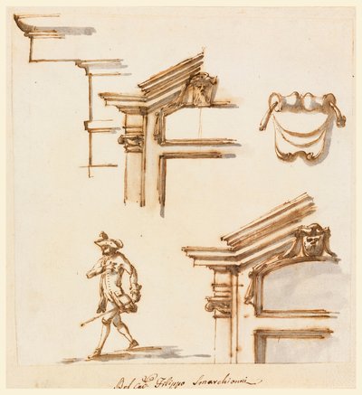 Dessin, détails architecturaux et étude de figures, 1760-75 - Filippo Marchionni