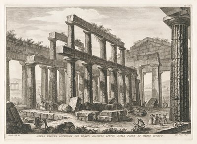 Autre vue intérieure du temple hexastyle hypèthral du côté sud, des Antiquités de Paestum - Filippo Morghen