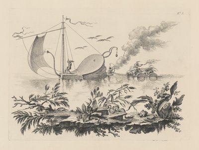 Manière de transporter les marchandises sur des radeaux tirés par un soufflet - Filippo Morghen