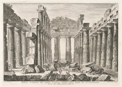 Vue intérieure du temple hexastyle hypèthral depuis le nord, des Antiquités de Paestum - Filippo Morghen