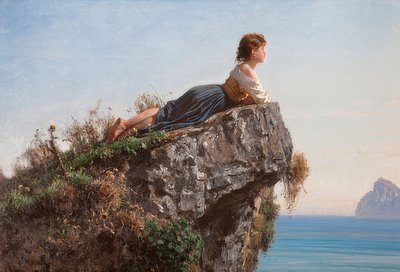 La jeune fille sur le rocher à Sorrente - Filippo Palizzi