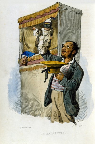 Petits métiers de la ville de Naples : le marionnettiste. Gravure d