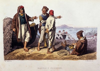 Petits métiers du Royaume de Naples : marins et pêcheurs. Gravure d