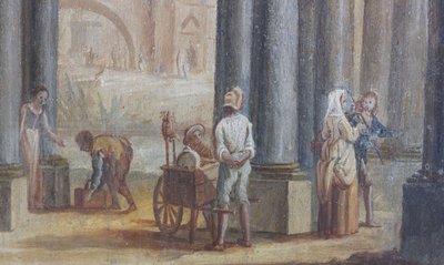 Scène de genre, détail des volets de la fenêtre du salon, appartement de la Reine, résidence de chasse, par Filippo Juvarra (1678-1736), Stupinigi, Piémont, Italie - Filippo or Juvara Juvarra