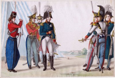 Alexandre Ier, tsar de Russie (1777-1825) - Tsar Alexandre Ier et officiers russes - Finert (Finart), Noël Dieudonné (1797-1852) - 1815 - Aquarelle sur papier - 23,3x34,5 - Collection privée - Finart Noël Dieudonné