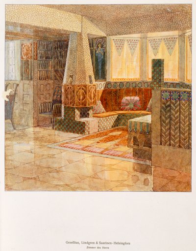 Chambre de gentleman, conçue par Gesellius, Lindgren et Sarrinen-Helsingfors, d