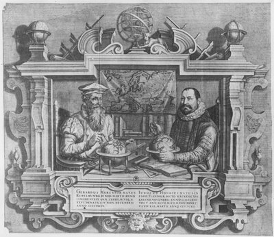 Double portrait de Gerard Mercator et Jodocus Hondius gravé pour inclusion dans la série d