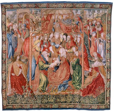 Tapisserie flamande. Série Épisodes de la vie de la Vierge. Les prophéties se réalisent à la naissance du Christ (Cumplimiento de las profecías en el nacimiento del Hijo de Dios). Première tapisserie de la série. Modèles attribués à Jan von Roome (ou van B - Flemish School