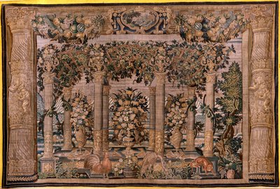 Tapisserie flamande. Série Galeries avec animaux ou Galeries de treillages. Deuxième de la série. Soie et laine. 17ème siècle. - Flemish School