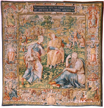 Tapisserie flamande. Série Les Sept Vertus. Tempérance. Modèle basé sur Michiel Coxcie. Manufacture Bruxelles. Manufacture par Frans Geubels. Vers 1560-1570. Soie et laine. Taille 330 x 320 cm. Cathédrale de Burgos. - Flemish School