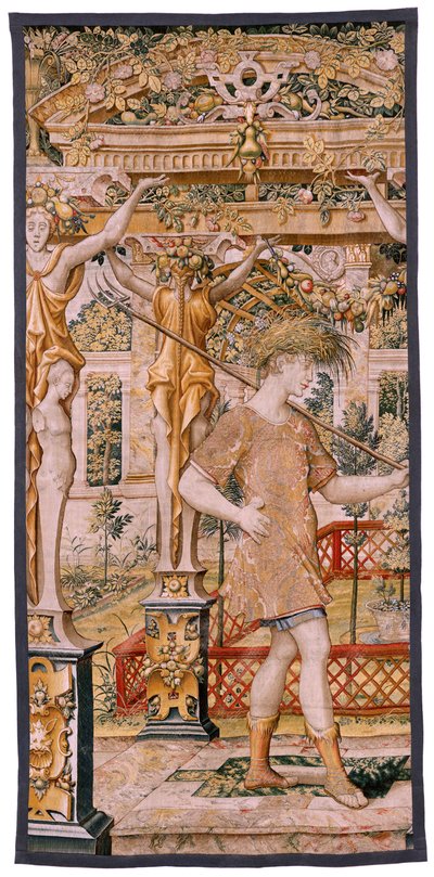 Tapisserie flamande. Série Vertumne et Pomone. No II Vertumne transformé en agriculteur. Modèles Cercle de Pieter Coecke Van Aelst et Léonard Thiry. Atelier inconnu, Bruxelles. Or,  - Flemish School