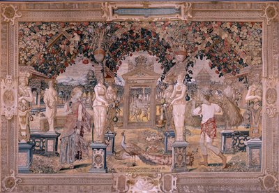 Tapisserie flamande. Série Vertumne et Pomone. Vertumne transformé en moissonneur. Première tapisserie de la série. Modèle Cercle de Pieter Coeck van Aelst. Manufacture Wilhelm Pannemaker, Bruxelles. Vers 1545-1550. - Flemish School