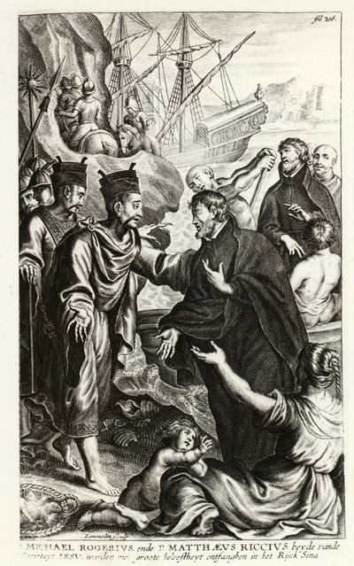 Michael Rogerius (1543-1607) et Matthaeus Riccius (1552-1610) arrivant sur la côte de Chine, illustration d