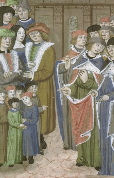 Groupe de médecins, hommes, femmes et enfants, de De Medina Fen I. II, par Avicenne - Flemish School