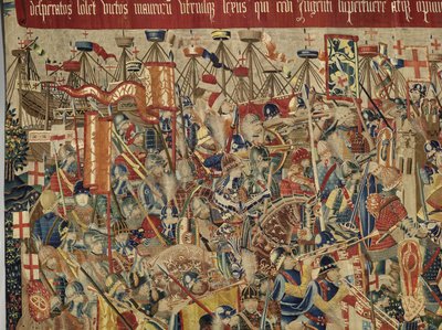 Tapisserie montrant les conquêtes du roi Alphonse V de Portugal, Tournai. (détail) - Flemish School
