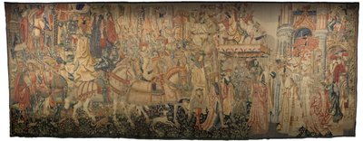 Tapisserie montrant les conquêtes du roi Alphonse V de Portugal, Tournai. Détail. - Flemish School