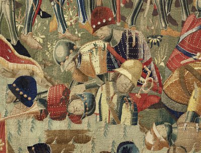 Tapisserie montrant les conquêtes du roi Alphonse V de Portugal, Tournai. Détail. - Flemish School