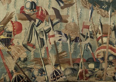 Tapisserie montrant les conquêtes du roi Alphonse V de Portugal, Tournai. Détail. - Flemish School