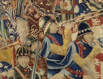 Tapisserie montrant les conquêtes du roi Alphonse V de Portugal, Tournai. Détail. - Flemish School