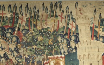 Tapisserie montrant les conquêtes du roi Alphonse V de Portugal, Tournai. Détail. - Flemish School