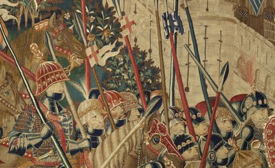 Tapisserie montrant les conquêtes du roi Alphonse V de Portugal, Tournai. Détail. - Flemish School