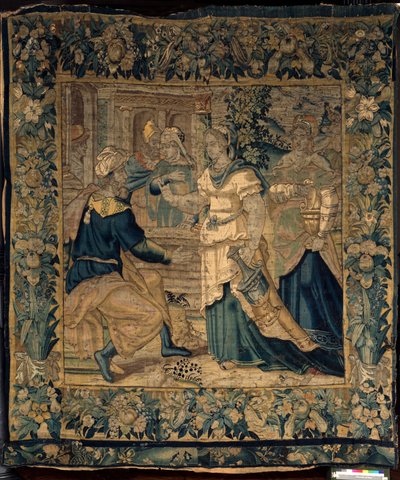 Les collections universitaires. Tapisserie flamande. Les filles de Jethro racontent à leur père leur rencontre avec Moïse. Oudenaarde. Vers 1550 - Flemish School