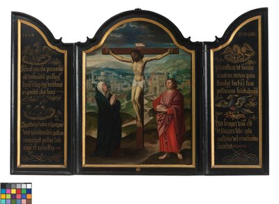 Triptyque avec Crucifixion et Textes - Flemish School