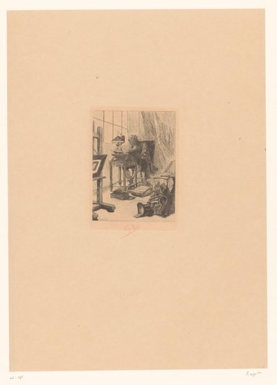 Vieil homme lisant dans un bureau - Félicien Rops (signed by artist)