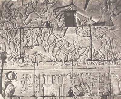 Karnak Thèbes, enceinte du palais - détails de sculptures au point O - Félix Teynard