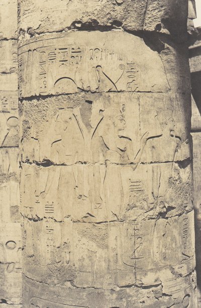 Karnak Thèbes, Palais - Salle Hypostyle - Colonnade Centrale - Décor, 1851-52, imprimé 1853-54 - Félix Teynard