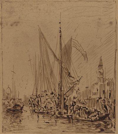 Bateaux et gondoles devant la Piazza San Marco - Félix Ziem