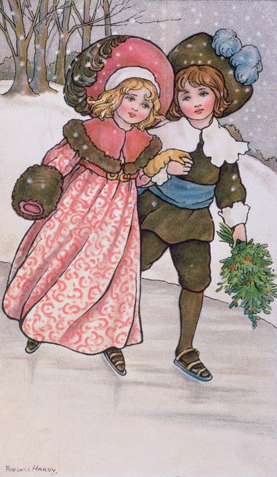 Fille et garçon patinant, fin 19e ou début 20e siècle - Florence Hardy