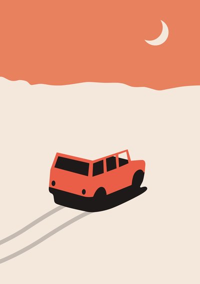 Voiture rouge dans le désert avec lune - Florent Bodart